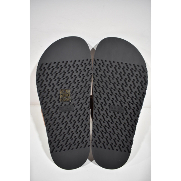 Hermes Chypre Sandal Natural Brown Gold Black H Logo Slide Slip On Flat 37.5 - Picture 12 of 12
